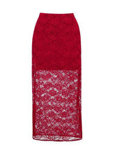Load image into Gallery viewer, 2PS Red Floral Lace One Piece Swimsuit with Sheer Maxi Skirt Set