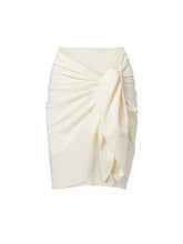 Load image into Gallery viewer, White One-Shoulder Scallop Cutout Swimsuit Tie-Front Sarong Skirt Set
