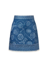 Load image into Gallery viewer, Vintage Blue Bandana Paisley One-Piece Swimsuit with Matching Mini Skirt