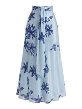 Load image into Gallery viewer, Vintage Blue Floral One-Piece Swimsuit with Matching Wrap Skirt