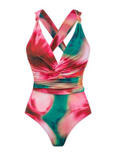 Load image into Gallery viewer, Women's Deep V-Neck Crossback One Piece Swimsuit with Asymmetric Maxi Skirt Set