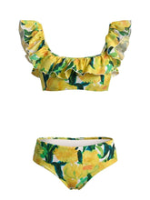 Load image into Gallery viewer, Women's Yellow Lemon Floral Print 3 Piece Bikini Set