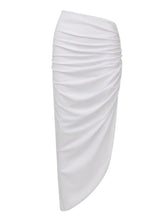 Load image into Gallery viewer, Women's White Lace Trim Bikini Bridal Swimsuit with Asymmetric Cover-Up Skirt