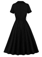 Load image into Gallery viewer, Vintage 1950s Navy Pinstripe Shirt Swing Dress