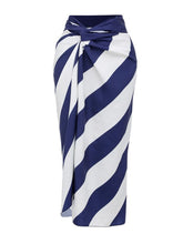 Load image into Gallery viewer, Navy Nautical One Piece Swimsuit with Belt and Striped Skirt Set