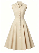 Load image into Gallery viewer, 1950s Vintage Sleeveless Collar Button-Down Swing Shirt Dress