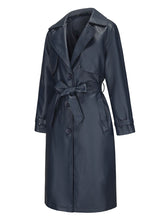 Load image into Gallery viewer, Women's Faux Leather Trench Coat | Long Caramel Tan PU Leather Windbreaker Jacket with Belt
