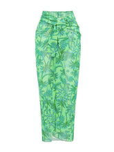 Load image into Gallery viewer, 2PS Green One Shoulder Ruched Tropical Swimsuit with Skirt Set