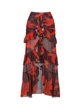 Load image into Gallery viewer, Dark Red Tropical Floral One Piece Swimsuit with Ruffle Skirt Set
