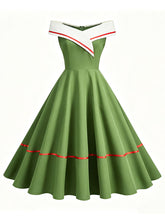 Load image into Gallery viewer, 1950s Vintage Navy Sailor Off-the-Shoulder Swing Dress