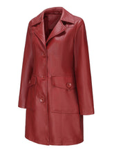 Load image into Gallery viewer, Vintage 90s Women's Burgundy Red Faux Leather Trench Long Pu Coat with Pockets