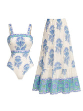 Load image into Gallery viewer, Vintage Blue Medallion Print Swimwear Set