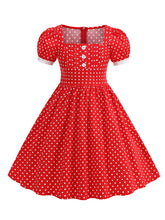 Load image into Gallery viewer, Kids Little Girls' Dress Square Neck Polka Dots Puff Sleeve Cotton 1950S Vintage Dress