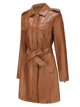 Load image into Gallery viewer, Women's Black Faux PU Leather Trench Mid-Length Coat with Belt