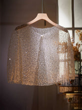 Load image into Gallery viewer, Glitter Sequined Cape Wedding Shawl 1920s Flapper Great Gatsby Costume Silver Mesh Shrug Evening Dress Wrap Women