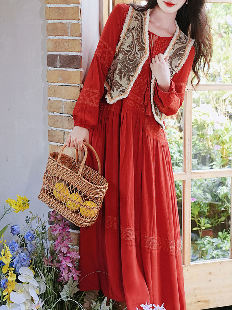 1970S Vintage Red Vintage Bohemian Dress and Vest Vintage Outfits – Jolly Vintage
