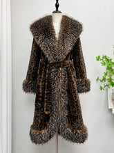 Load image into Gallery viewer, 1970s Vintage Leopard Print Faux Fur Collar Belted Maxi Coat - Retro Long Winter Overcoat