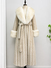 Load image into Gallery viewer, Vintage Winter Brown Tiered Faux Fox Fur Collar Belted Long Coat