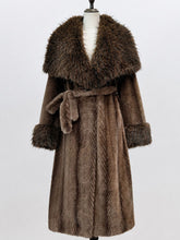 Load image into Gallery viewer, 1970s Vintage Brown Faux Fur Collar Belted Maxi Coat - Retro Long Winter Overcoat