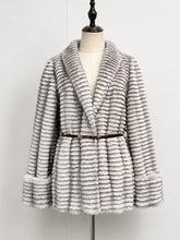 Load image into Gallery viewer, Vintage Tiered Faux Fur Shawl Collar Belted Coat - Retro Mid-Length Jacket