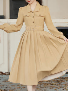 Khaki 1950S Windbreaker Dress With Gold Buttons