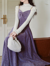 Load image into Gallery viewer, 2 Piece Sequin Slip Dress in Purple With White Sweater Set