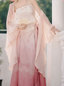 Pink Floral Tube Top and Horse-face Skirt 1950s Cardigan Suit