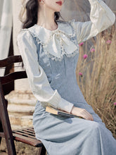 Load image into Gallery viewer, 2PS Corduroy Suspender 1950S Dress With White Vintage Bow Shirt
