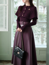 Load image into Gallery viewer, 3PS Purple Knitted Sweater And Cape With Purple PU Swing Skirt Set