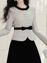 Load image into Gallery viewer, White Crew Neck Tweed Coat and Black Skirt Vintage Set