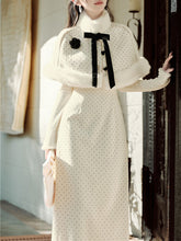 Load image into Gallery viewer, White Polka Dots Fluffy Cape Vintage Two-Piece Dress Set