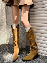 Load image into Gallery viewer, Women&#39;s Boots Pointed Toe Chunky Heel Bohemian Embroidery Suede Knee High Boots