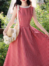 Load image into Gallery viewer, Red Plaid Print Sleeveless 1950S Vintage Dress
