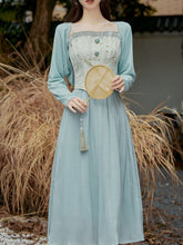Load image into Gallery viewer, 2PS Blue Lace Spaghetti Strap 1950S Swing Victoria&#39;s Fairy Dress With Blue Cardigan