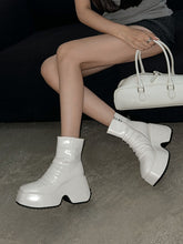 Load image into Gallery viewer, Off White Patent Leather Platform High-heeled Sock Boots Vintage shoes
