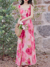 Load image into Gallery viewer, Sweet Rose Ruffles Strap Vintage Swing Maxi Dress