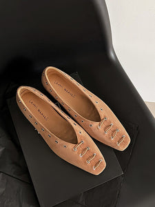 Women's Flat Heel Square Toe Rivet  Vintage Shoes