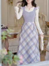 Load image into Gallery viewer, 1950s Vintage White Sweater And Purple Plaid Dress Suit