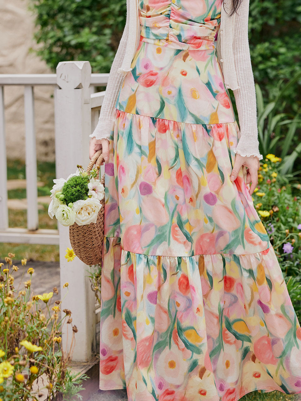 Rainbow Tulips Spaghetti Strap Vintage Swing Holiday Maxi Dress Jolly Vintage Rainbow Tulips Spaghetti Strap Vintage Swing Holiday Maxi Dress Jolly Vintage