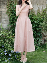 Load image into Gallery viewer, Pink Crew Neck Audrey Hepburn Inspired Vintage Dress