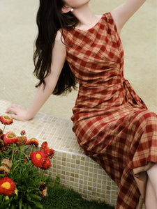 Brick Red Plaid 1950S Vintage Bodycon Dress