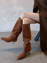 Load image into Gallery viewer, Women&#39;s Suede Knit High Heel Knee High Boots Vintage Shoes
