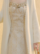 Load image into Gallery viewer, 2PS Apricot Cardigan With Sequined Strap 50S Vintage Dress Set