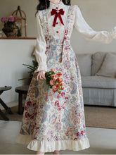 Load image into Gallery viewer, 2PS Victorian White Blouse with Floral Embroidered Jumper Skirt  Vintage Set