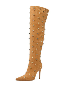 Yellow High Heel Pointed Toes Luxury Rivet Boots Shoes