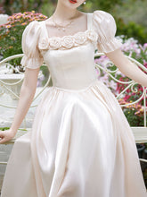 Load image into Gallery viewer, Apricot Square Collar Rose Handmade Short Sleeve Vintage 1950S Dress
