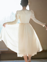 Load image into Gallery viewer, White Square Neck Lavender Embroidered Princess Sleeve Corset Vintage Dress