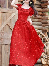 Load image into Gallery viewer, 1950S Vintage Red Polka Dots Square Collar Swing Dress