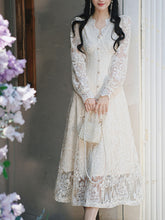 Load image into Gallery viewer, White V-Neck Long Sleeve Lace Vintage Wedding Dress
