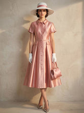 Load image into Gallery viewer, 1940S Classic Shirt Collar Vintage Short Sleeve Stain Dress